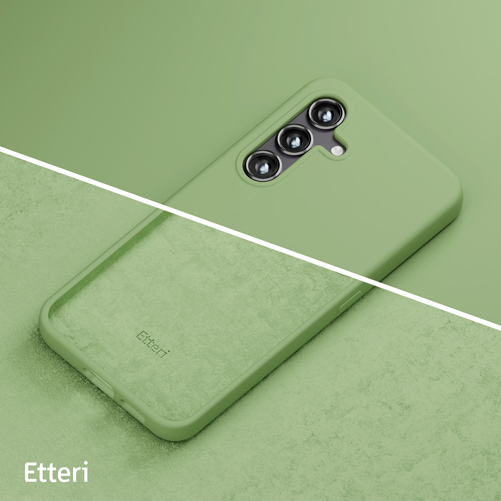 Una custodia verde per telefono con un telefono all'interno, con il marchio 'Etteri'.
