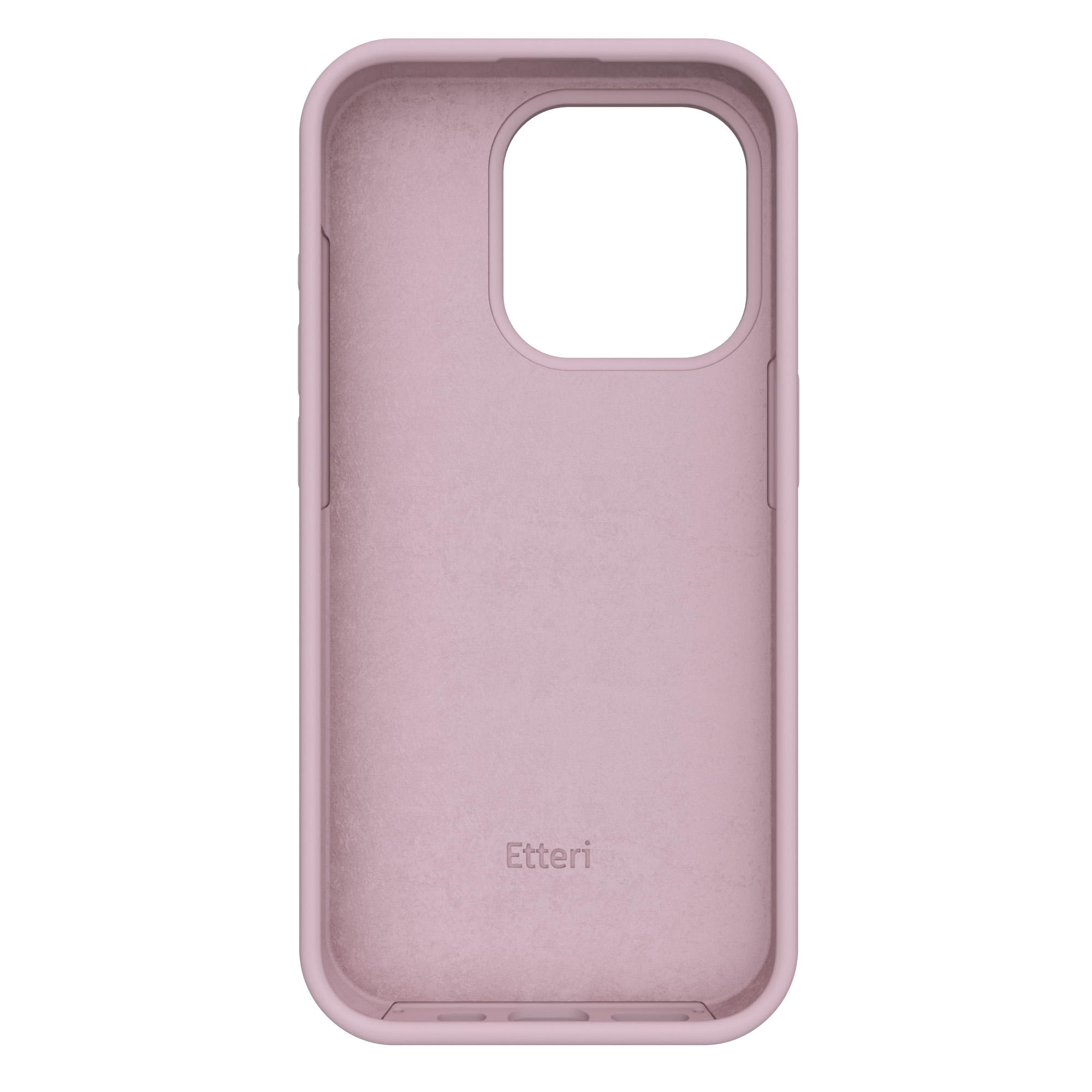 Rosa Handyhülle. Innen rosa und mit dem Schriftzug 'Etteri'. Weißer Hintergrund.