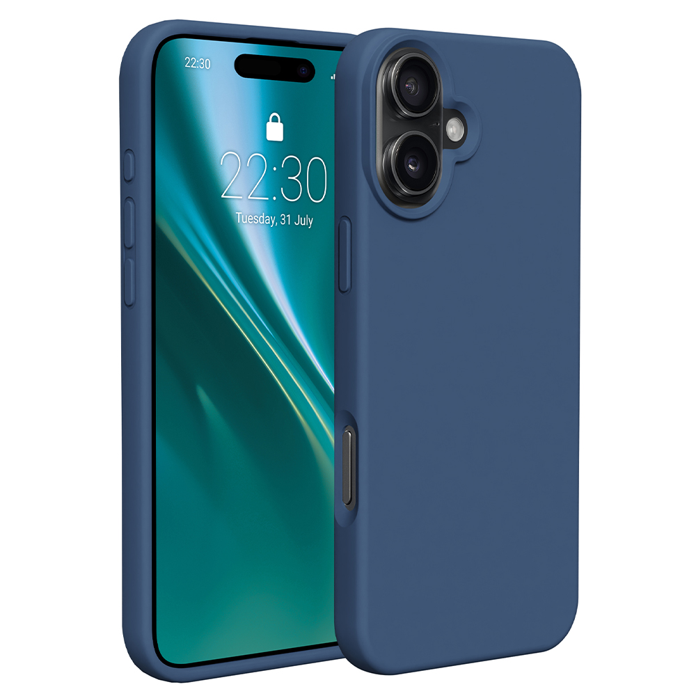 Niebieskie etui na telefon na telefonie wyświetlającym ekran z zegarem cyfrowym.