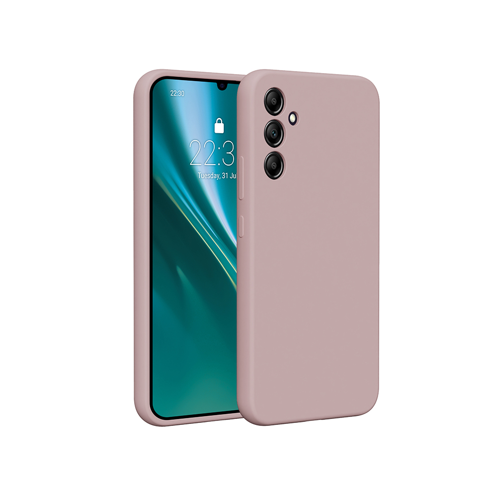 Różowy telefon z różowym etui, pokazujący ekran blokady z godziną.