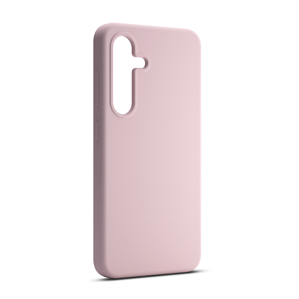Una custodia per telefono rosa. È di colore pieno e ha un'apertura per la fotocamera.