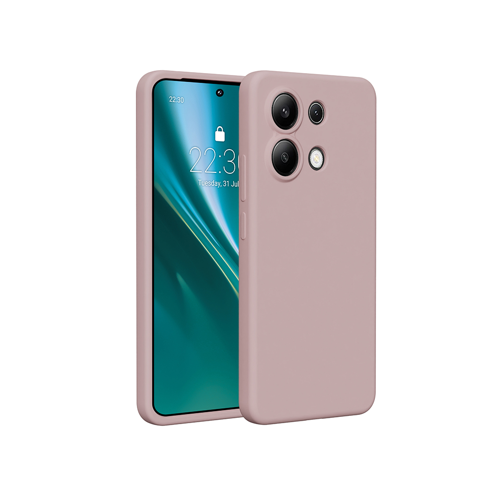 Rosa Telefon mit Hülle, die den Bildschirm und die Rückseite mit Kameralinsen zeigt.