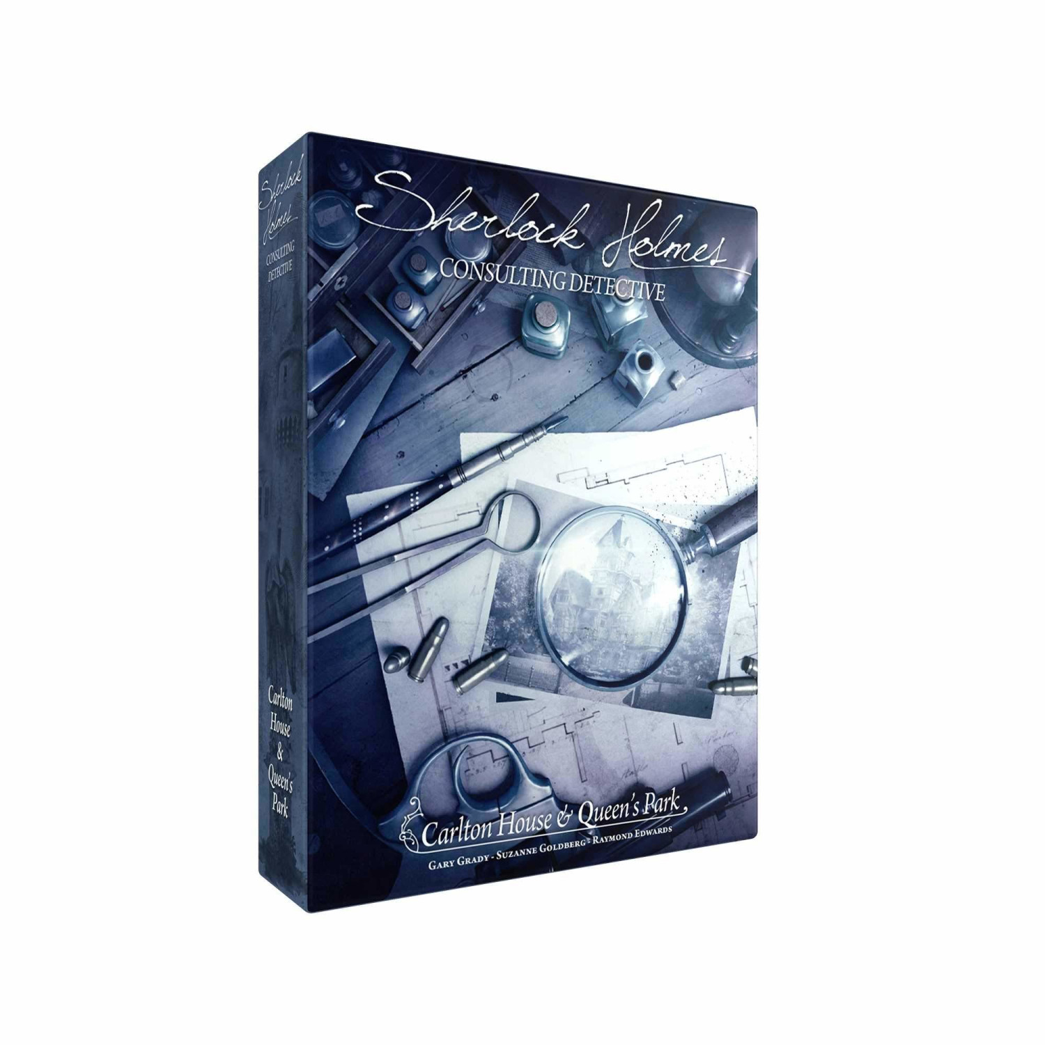 Brettspielbox mit Sherlock Holmes Thema.