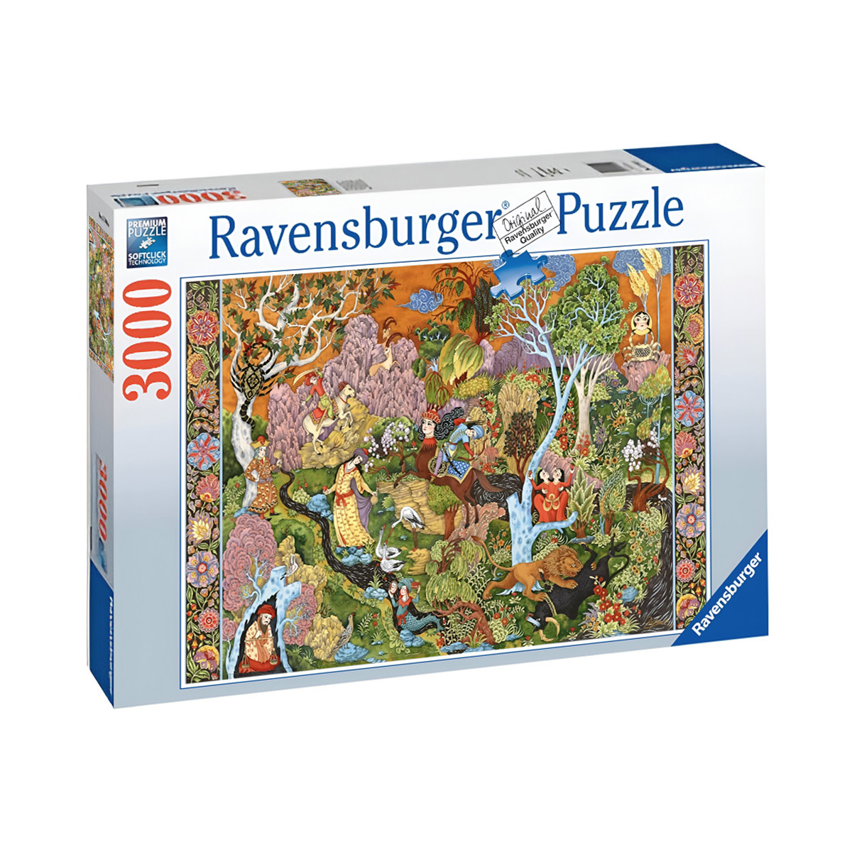Scatola puzzle Ravensburger con un dipinto orientale colorato.