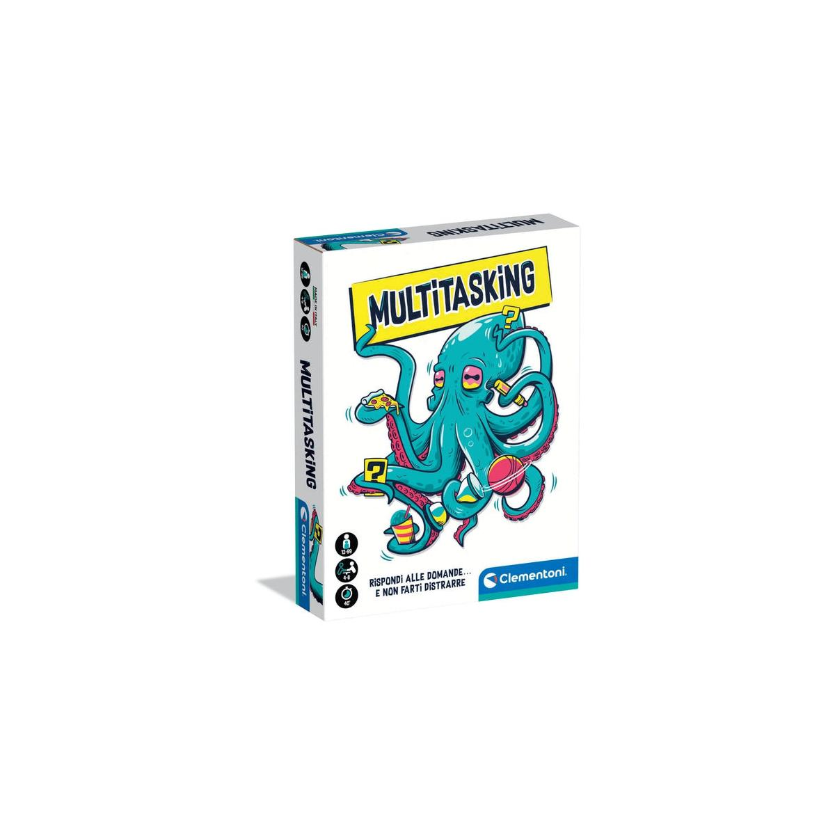 Multitasking Brettspielbox mit Tintenfisch-Illustration und Spieltitel auf weißem Hintergrund.