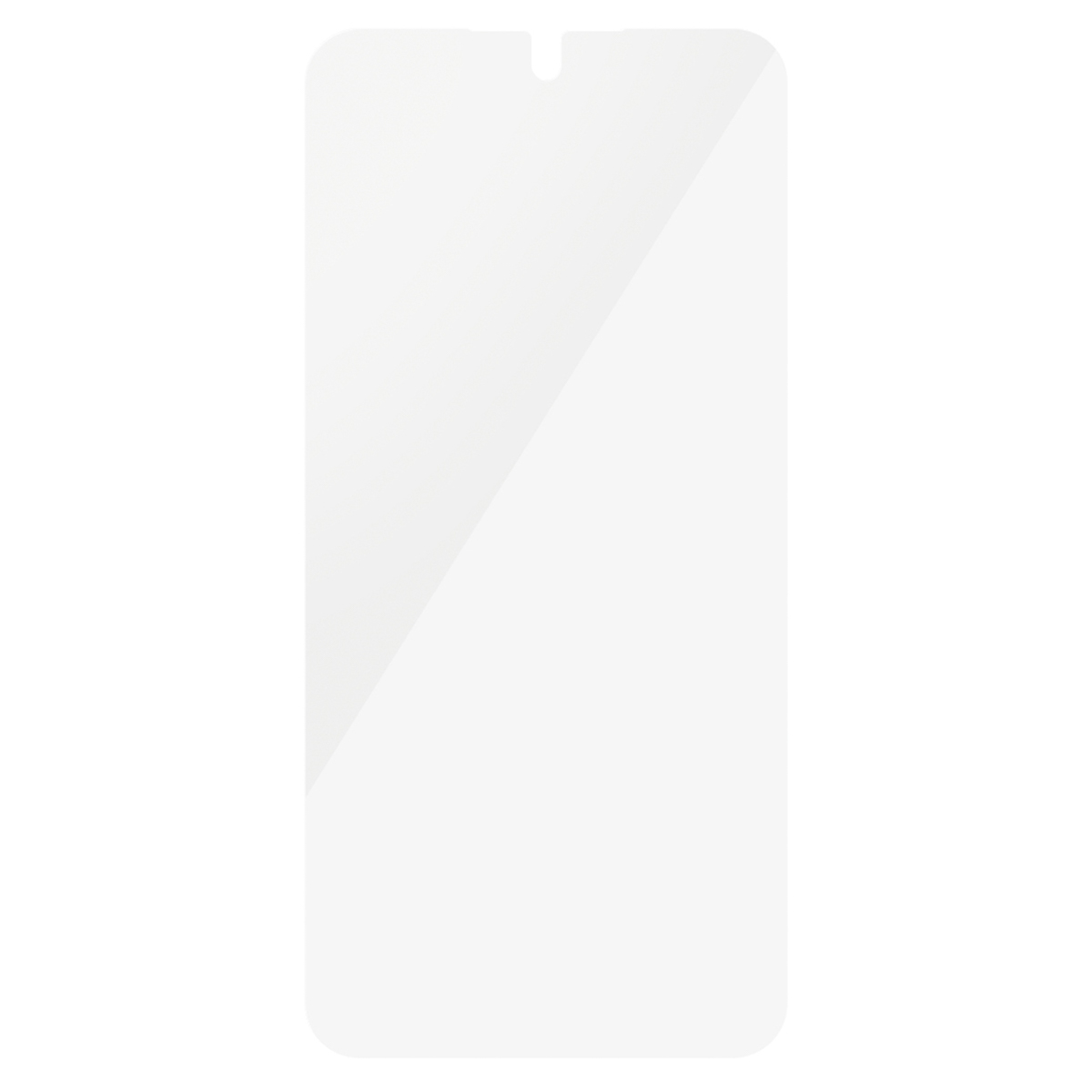 Een heldere schermbeschermer voor een telefoon, rechthoekig met een inkeping.