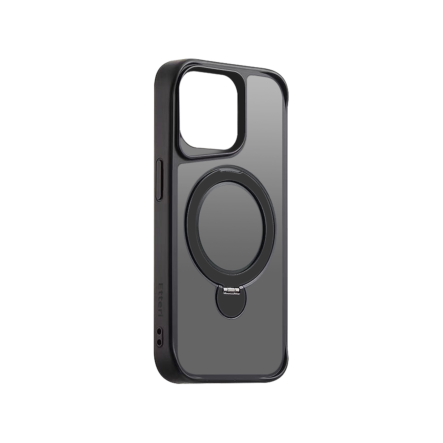 Custodia nera per telefono con anello magnetico. Il telefono non è inserito.