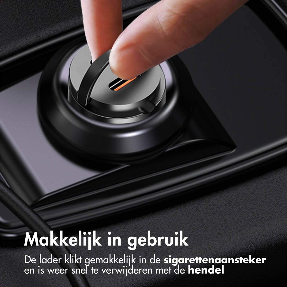 A charger being used in a car, with a focus on the plug.