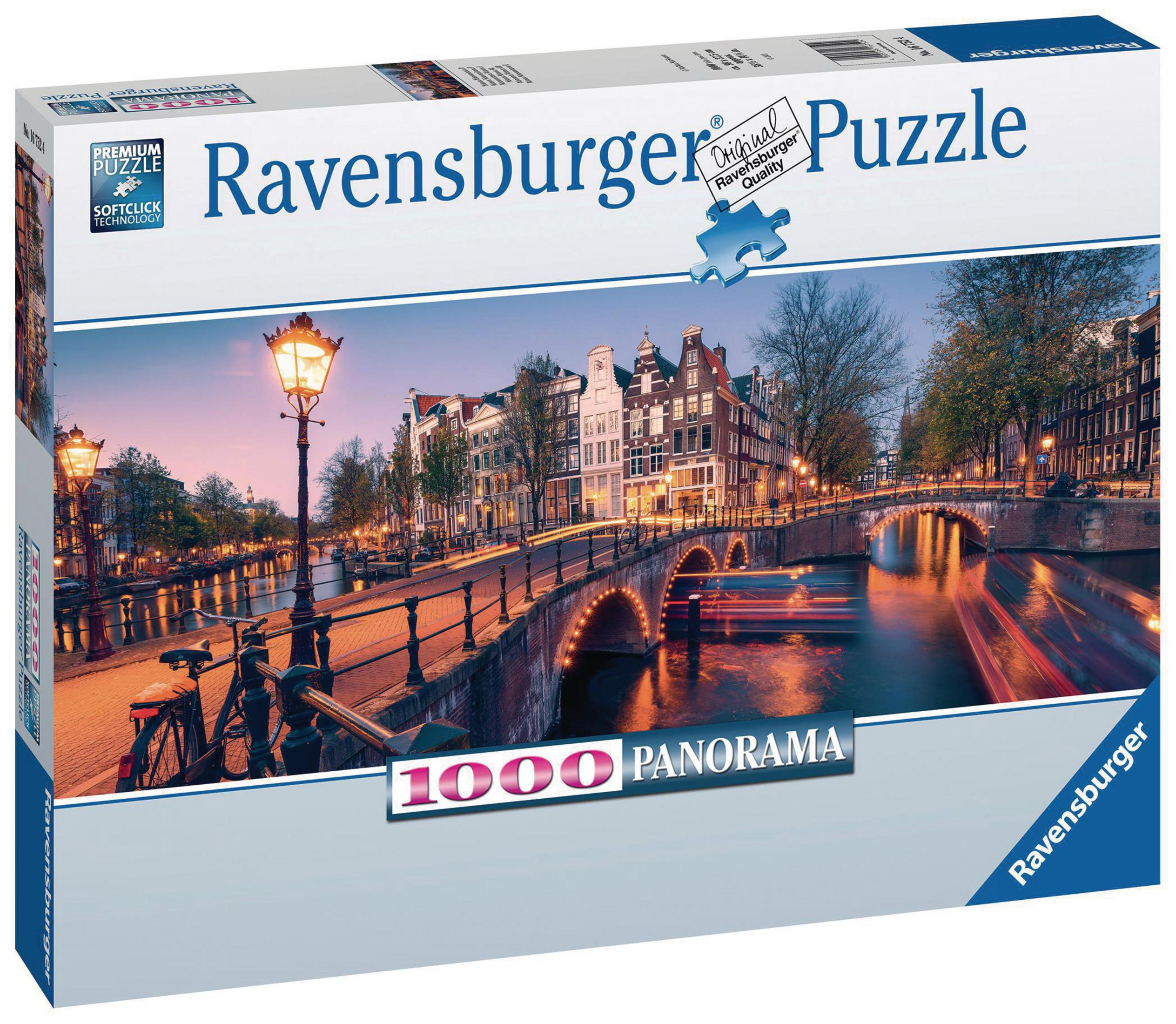 Ein Ravensburger Puzzledose mit einem Bild einer Kanalszene in der Dämmerung.