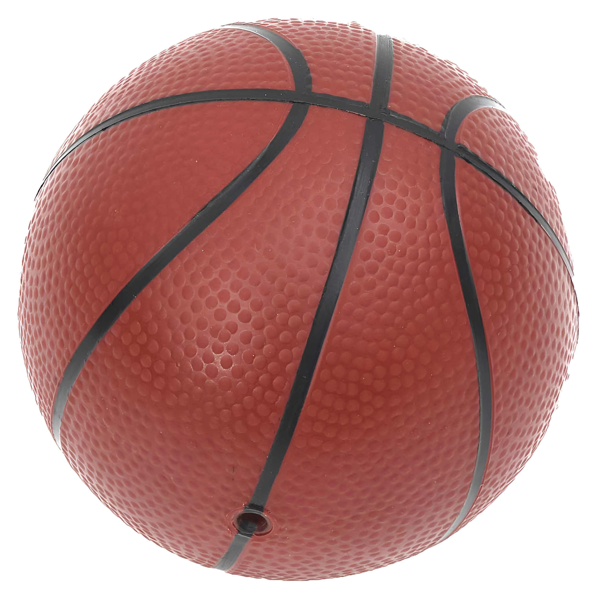 Roter Basketball mit schwarzen Linien. Der Ball ist strukturiert und kugelförmig.