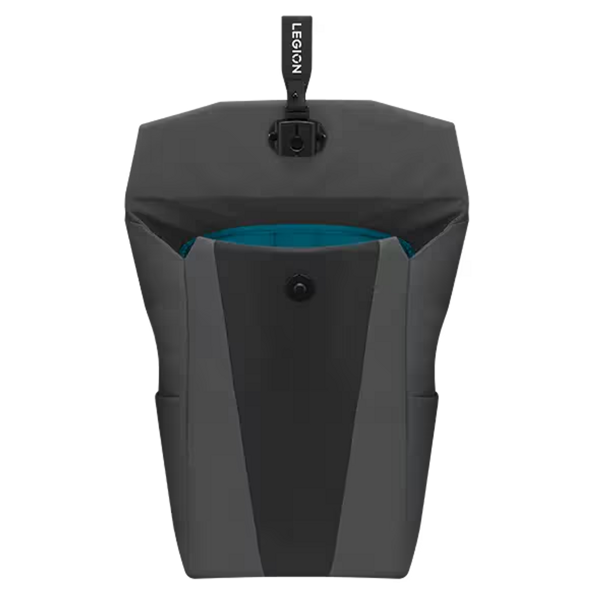 Una mochila negra y gris con la palabra LEGION en la parte superior.