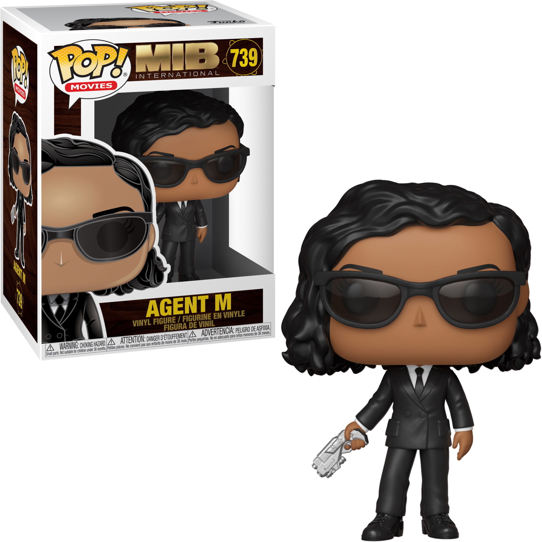 Pop-Figur von Agent M aus Men in Black, mit Box im Hintergrund.