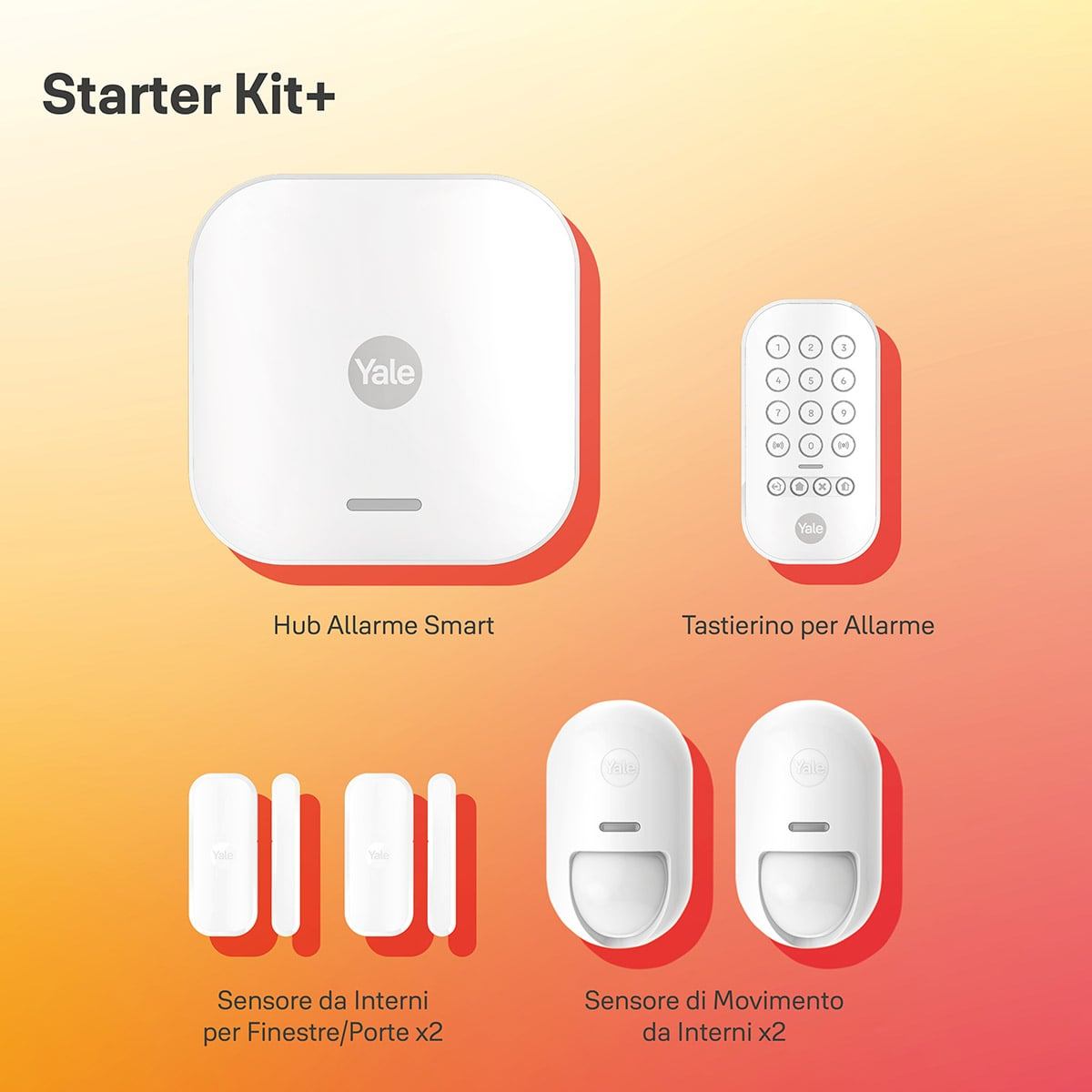 Kit di sicurezza domestica Yale con hub, tastierino e sensori. Bianco.