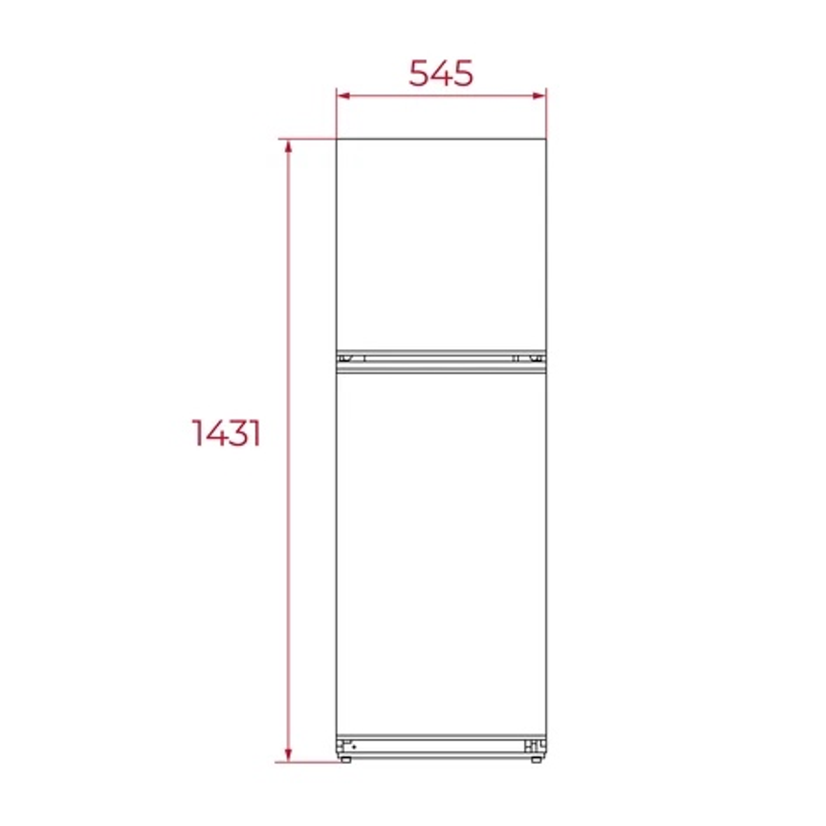 Biała lodówka z oznaczonymi wymiarami. Lodówka jest wysoka i dwudrzwiowa.