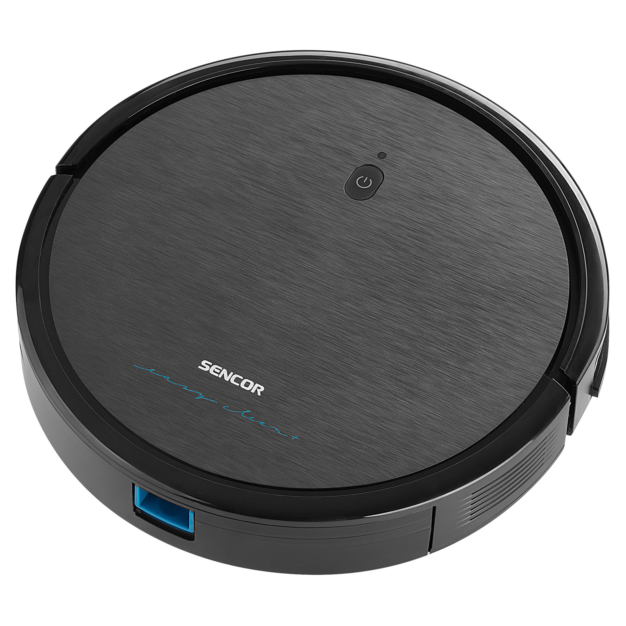 A black round robot vacuum cleaner with the SENCOR logo.