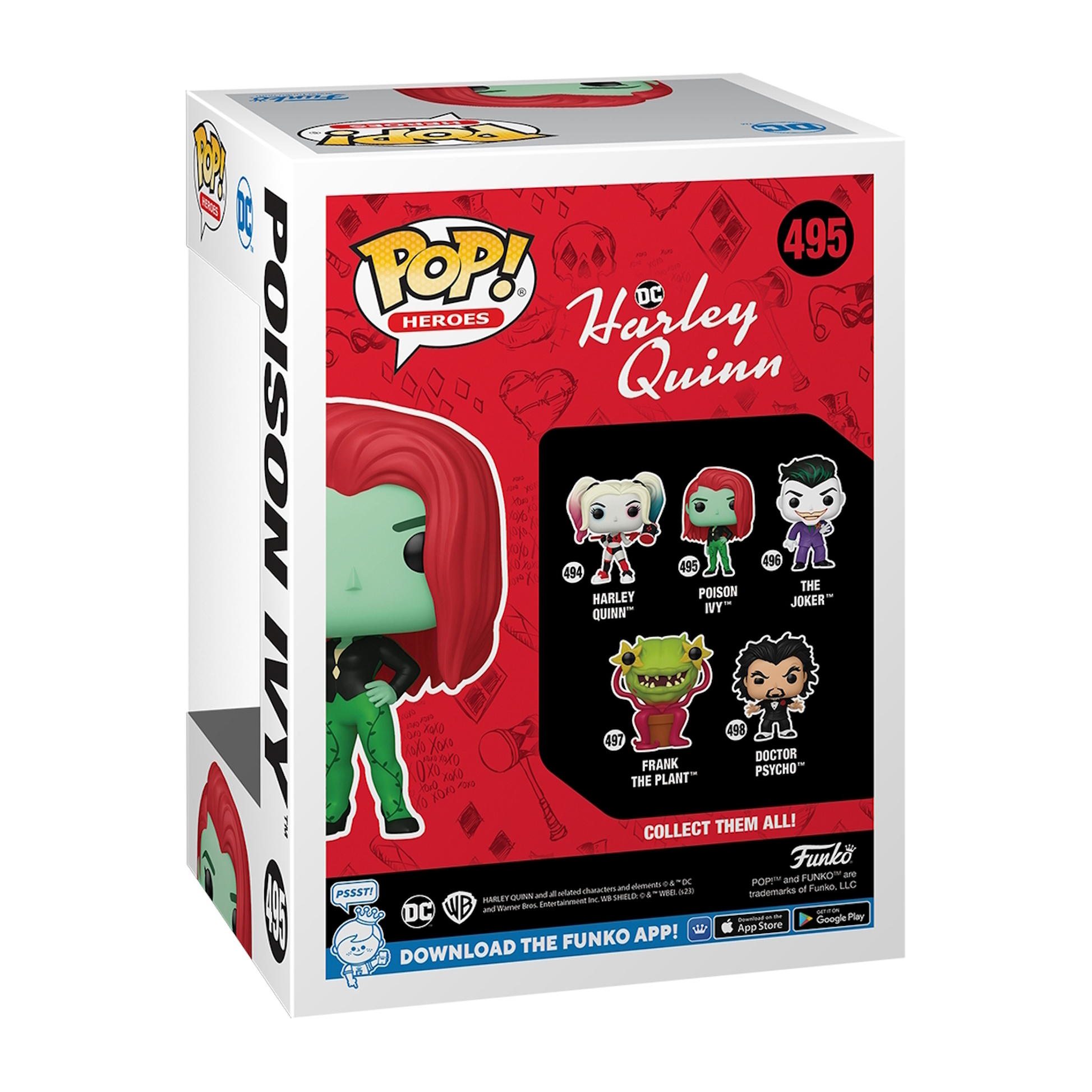 Pudełko Funko Pop! dla Harley Quinn. Pudełko zawiera obraz Harley Quinn i innych postaci DC.