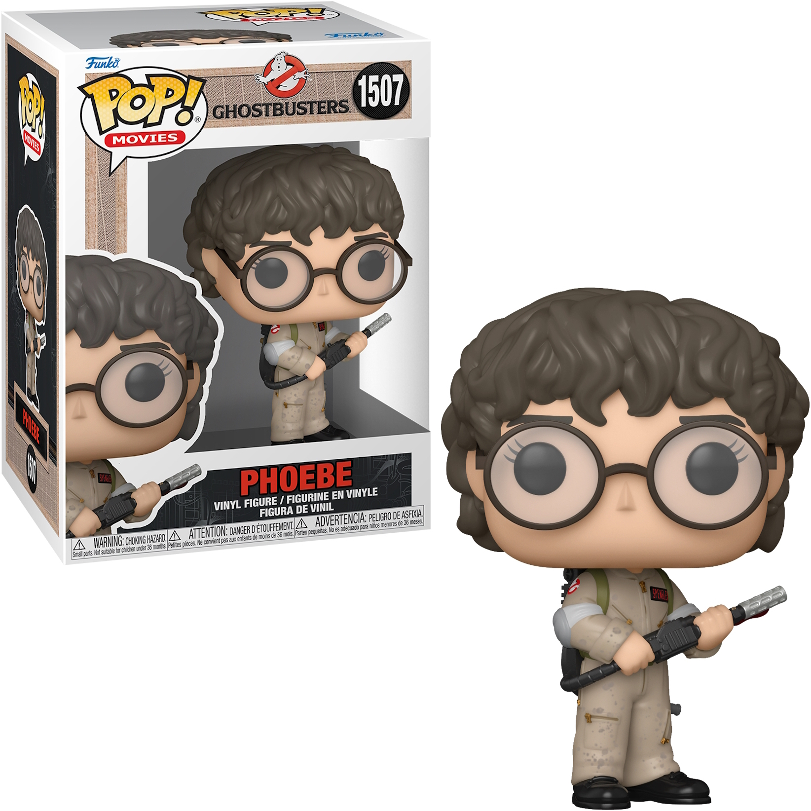 Funko Pop Phoebe z Ghostbusters, w pudełku. Trzyma broń.