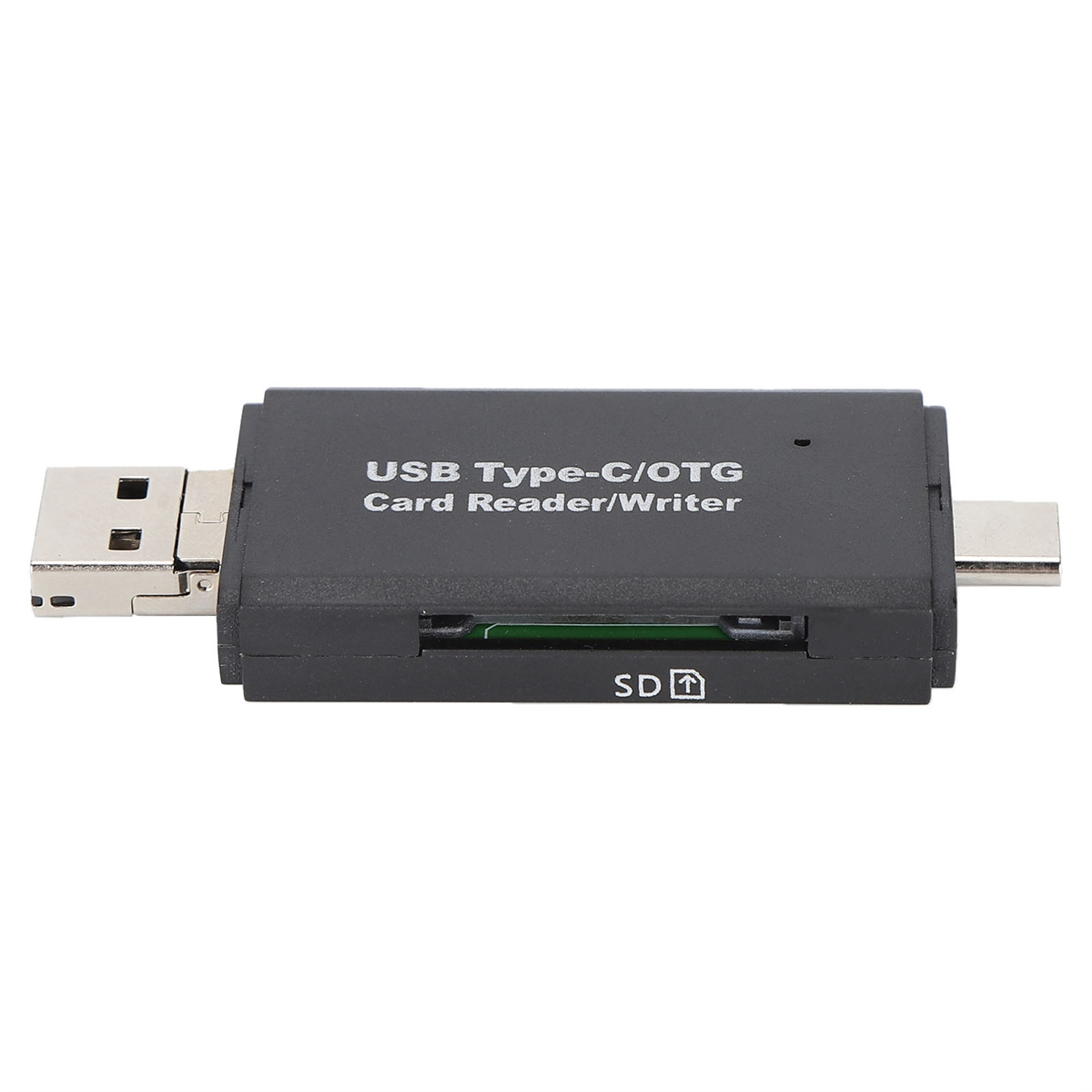 Schwarzer USB Type-C/OTG Kartenleser/Schreiber mit SD-Kartensteckplatz.