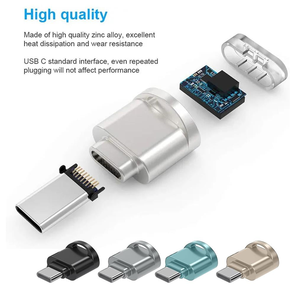 Zerlegte USB-C-Anschlüsse, die interne Komponenten und verschiedene Farben zeigen.