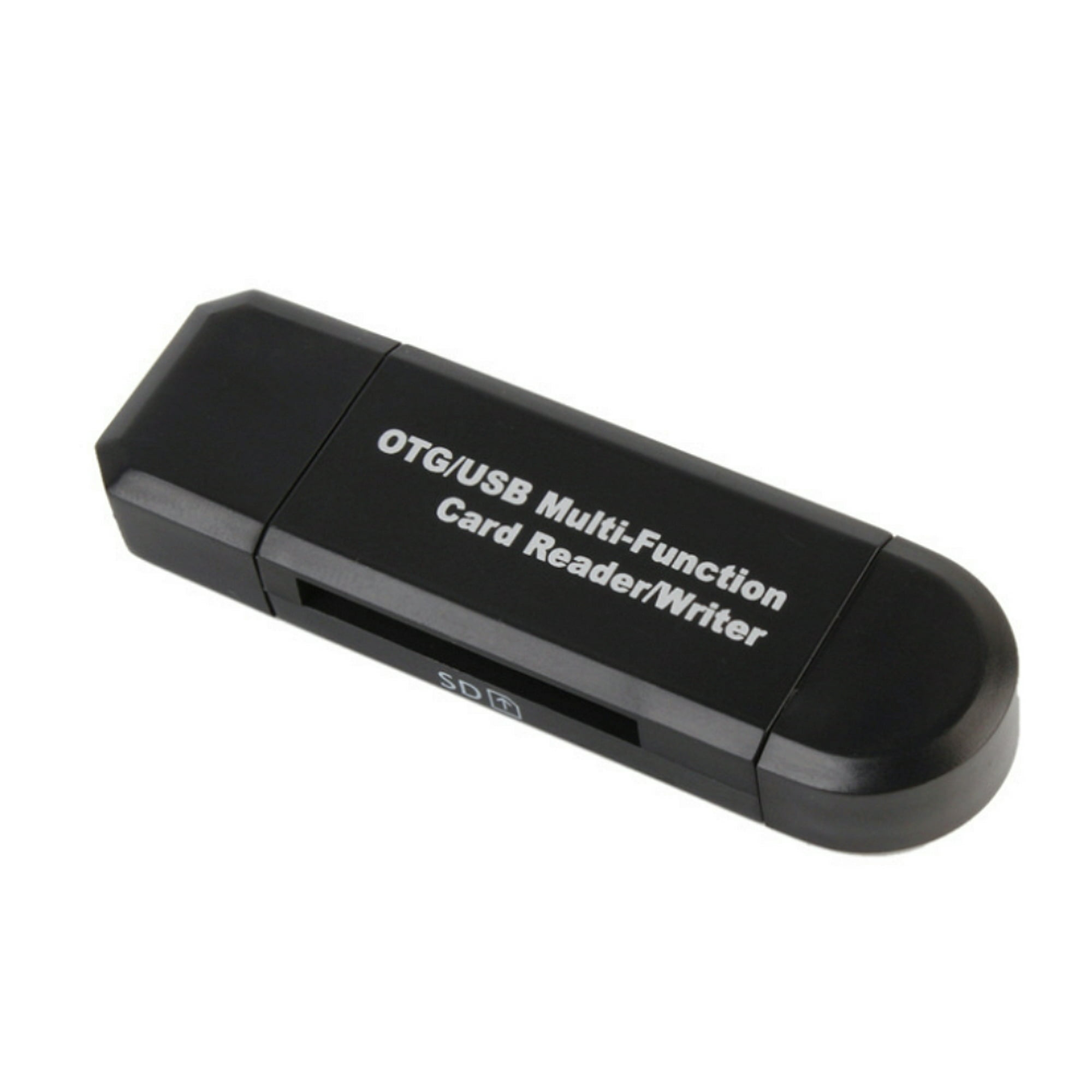 Schwarzes OTG/USB Multi-Funktions-Kartenlesegerät/Writer mit einem SD-Kartensteckplatz.