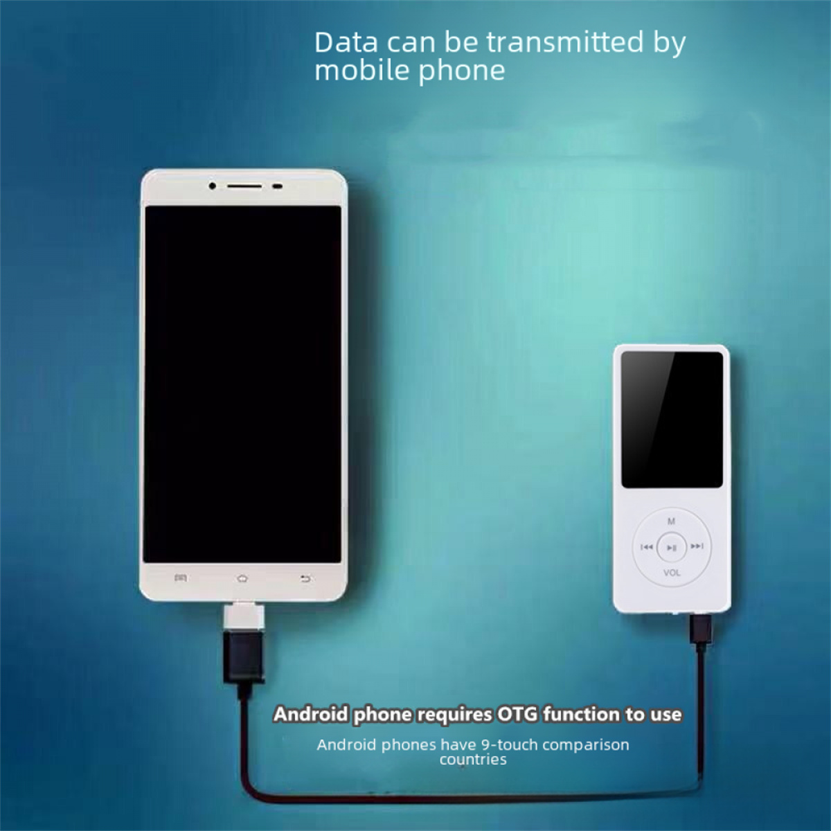 Zwei Geräte, die durch ein Kabel verbunden sind. Ein weißes Telefon und ein kleines weißes Gerät.