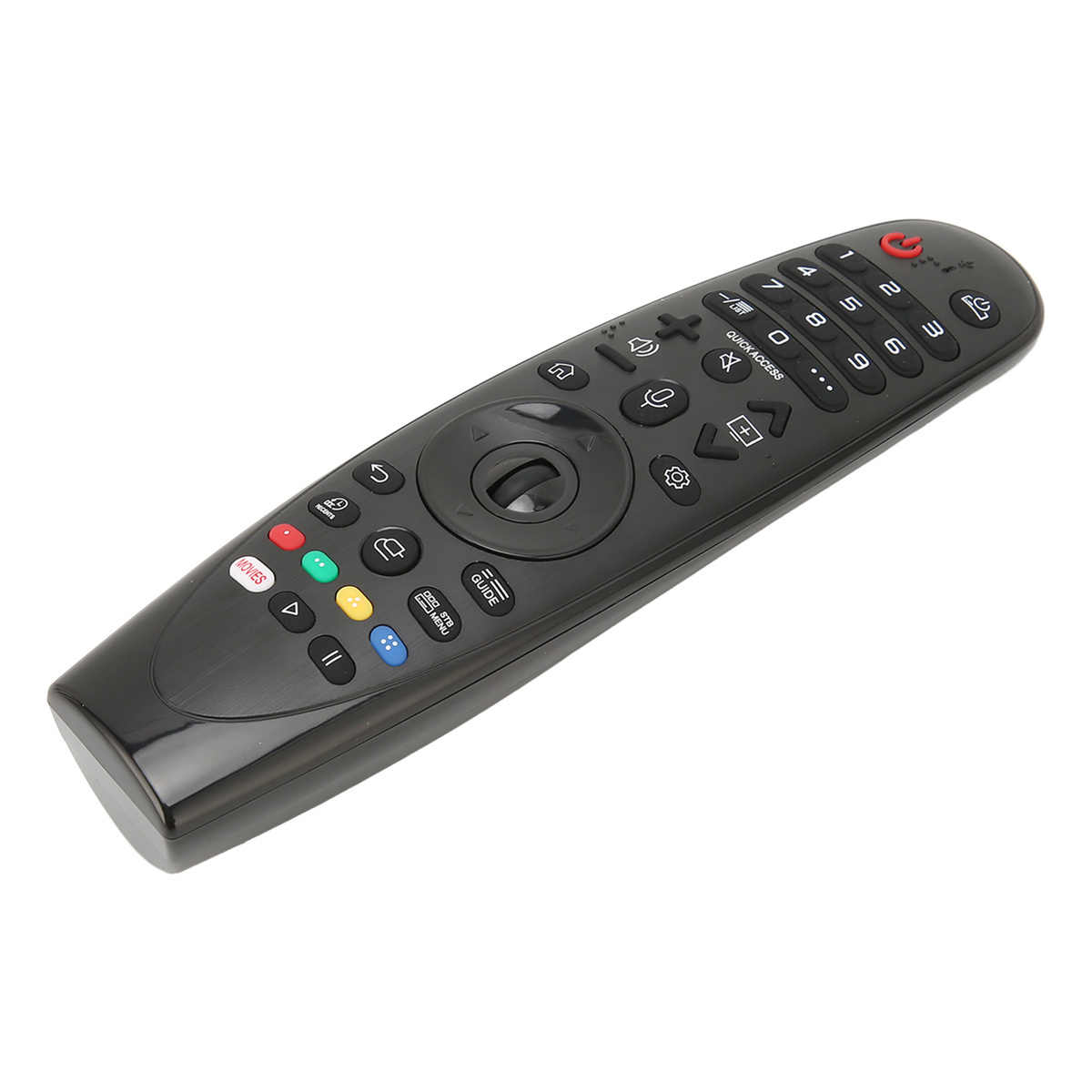 Schwarze LG TV-Fernbedienung mit verschiedenen Tasten.