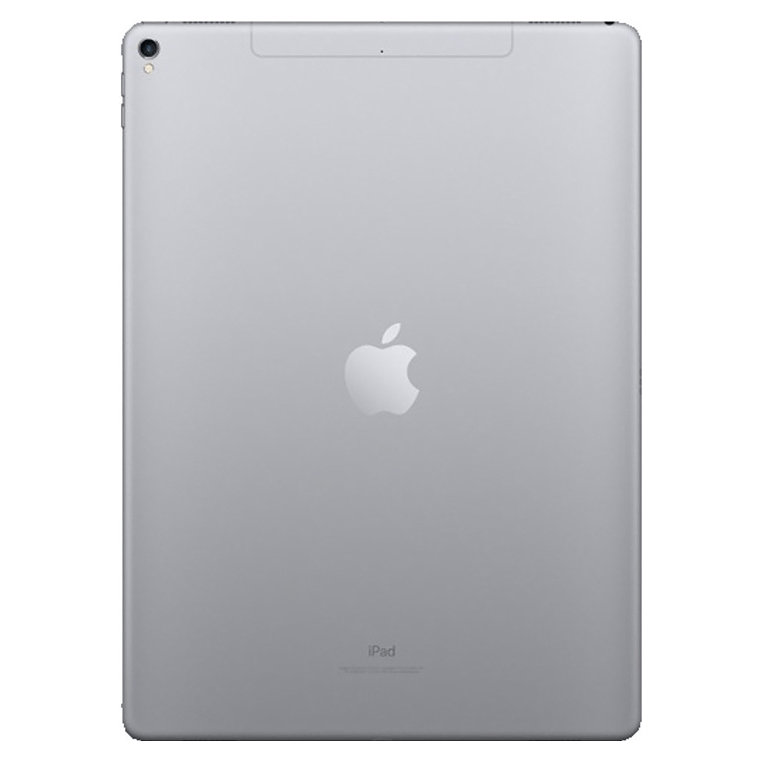 Rückseite eines silbernen iPads. Apple-Logo, Kamera und Anschluss.
