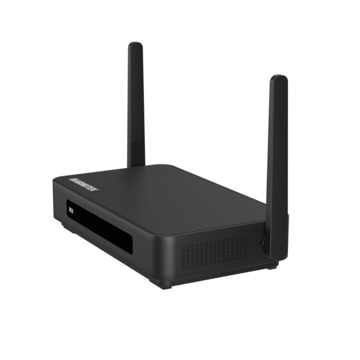 Router nero con due antenne. Il marchio MARANTEK è visibile. La porta del ricevitore è visibile.