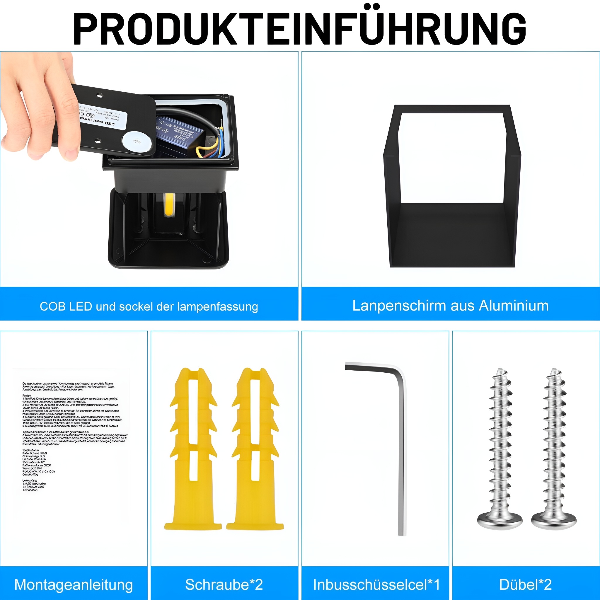 Diagramm, das die Komponenten einer Lampe zeigt, einschließlich eines Lichts und Schrauben.