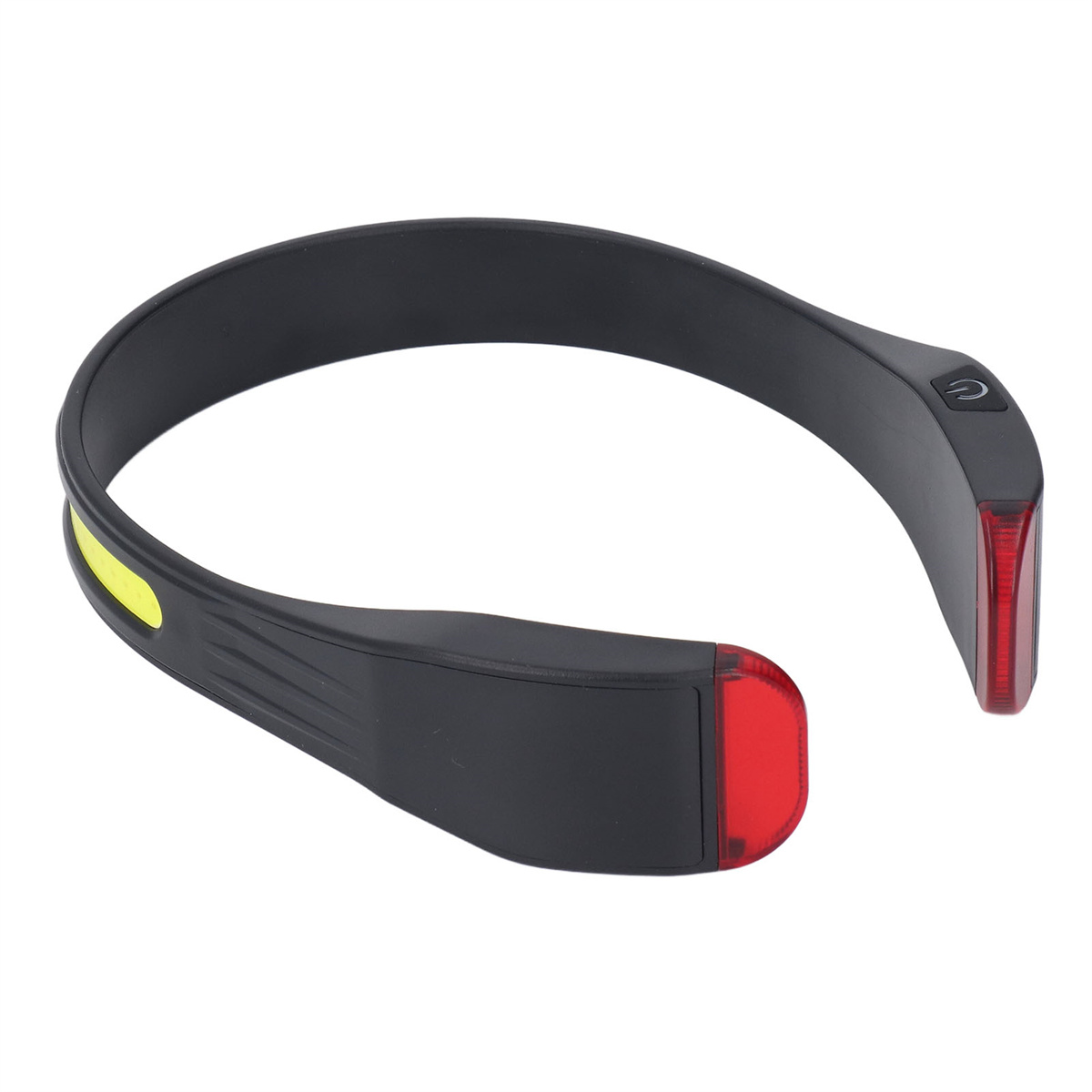 Ein schwarzes LED-Lichtband mit einem gelben Reflexstreifen und roten Lichtern an den Enden.