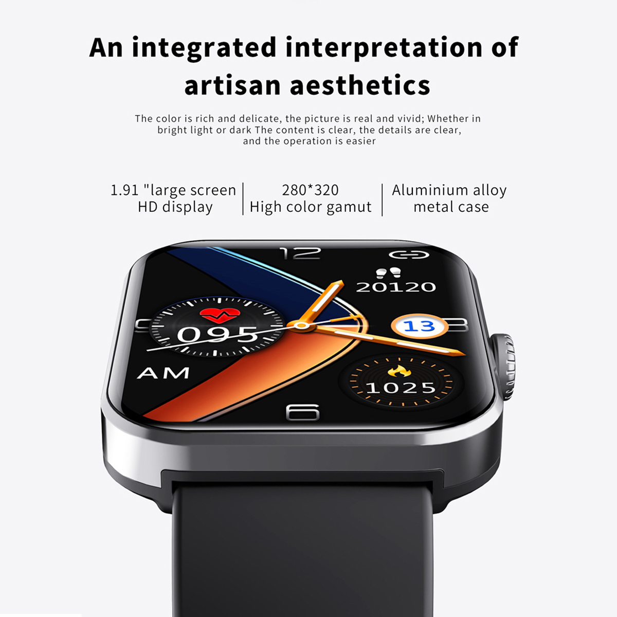Smartwatch mit schwarzem Armband, zeigt Zeit, Datum und ein Nachrichten-App-Symbol auf dem Bildschirm.
