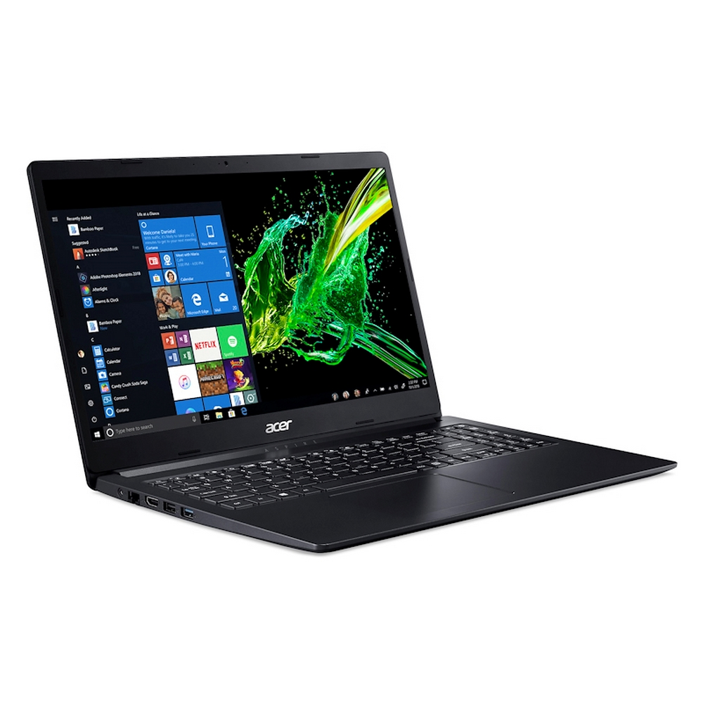 Laptop nero, aperto, vista angolata. Lo schermo mostra un'interfaccia di sito web.