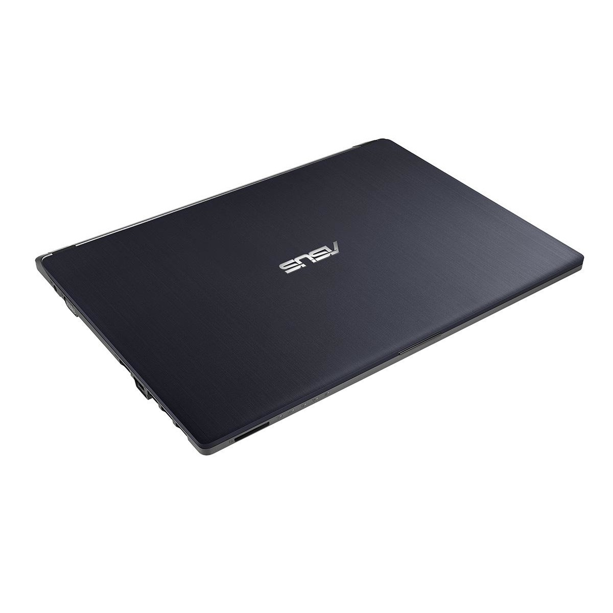 Laptop nero, chiuso, con logo ASUS visibile.