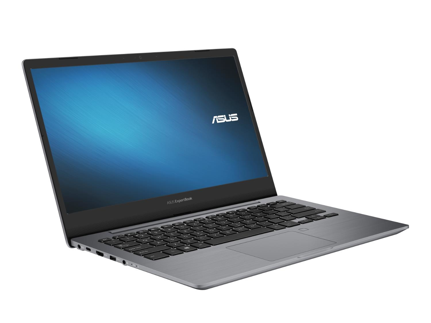 Laptop aperto, con schermo blu. Logo Asus visibile.