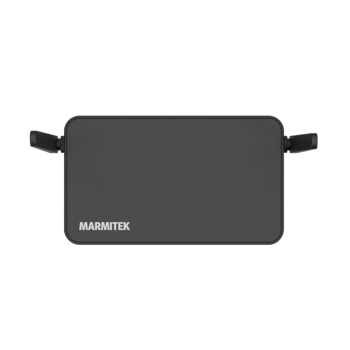 Dispositivo rettangolare nero con antenne laterali, MARMITEK stampato.