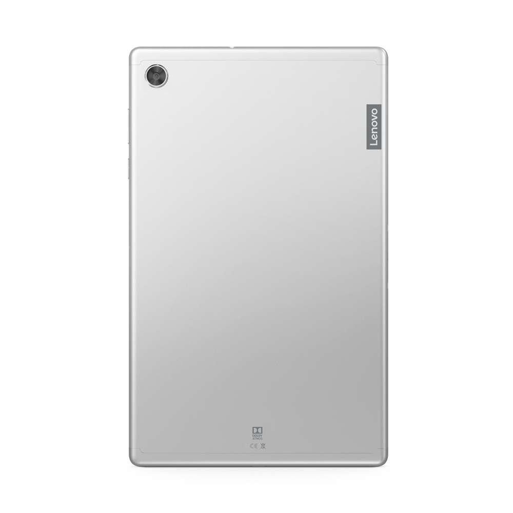 Silberne Tablet-Rückseite mit Kamera und Lenovo-Logo.