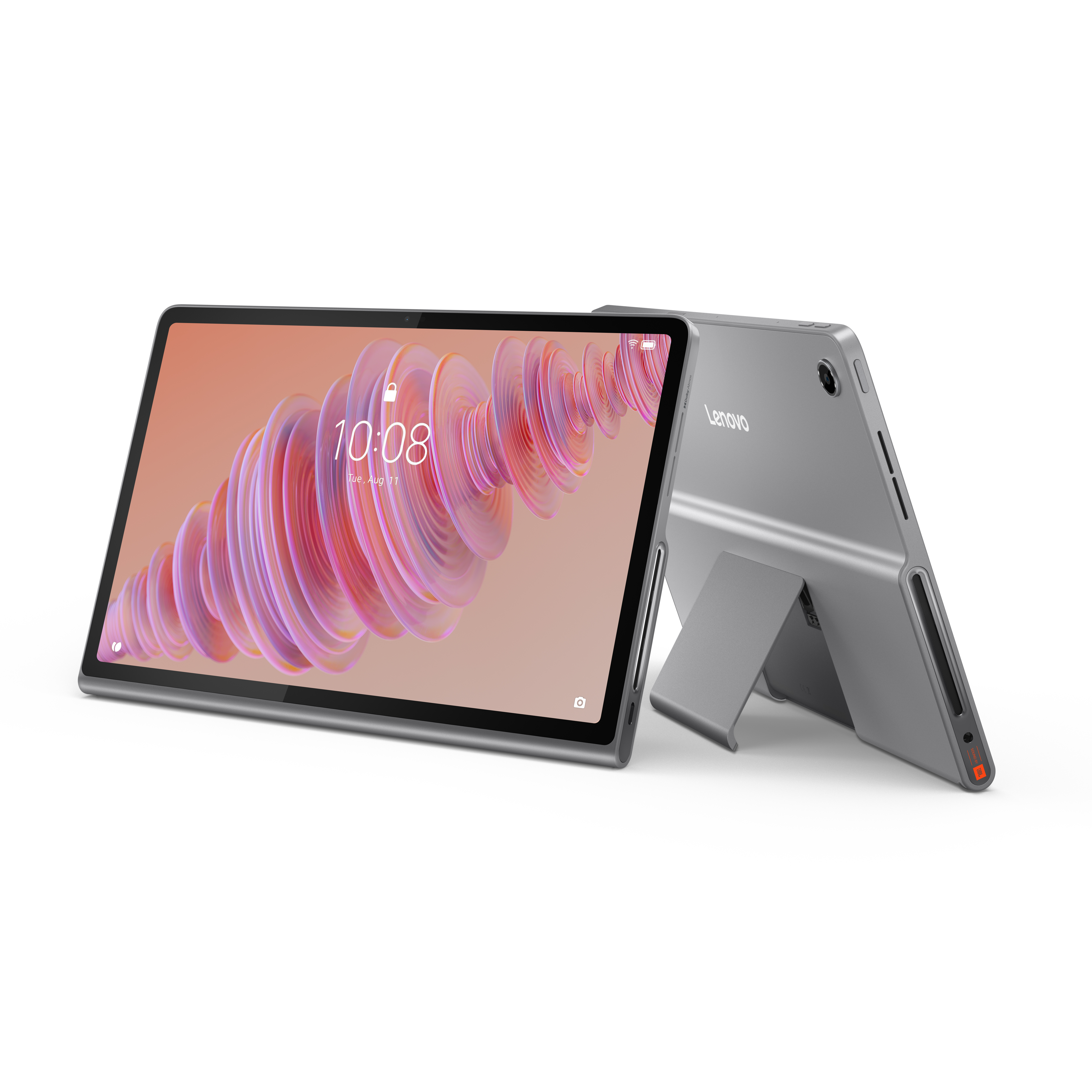 Tablet z włączonym ekranem, pokazujący cyfrowy obraz sztuki. Za nim znajduje się inny tablet.