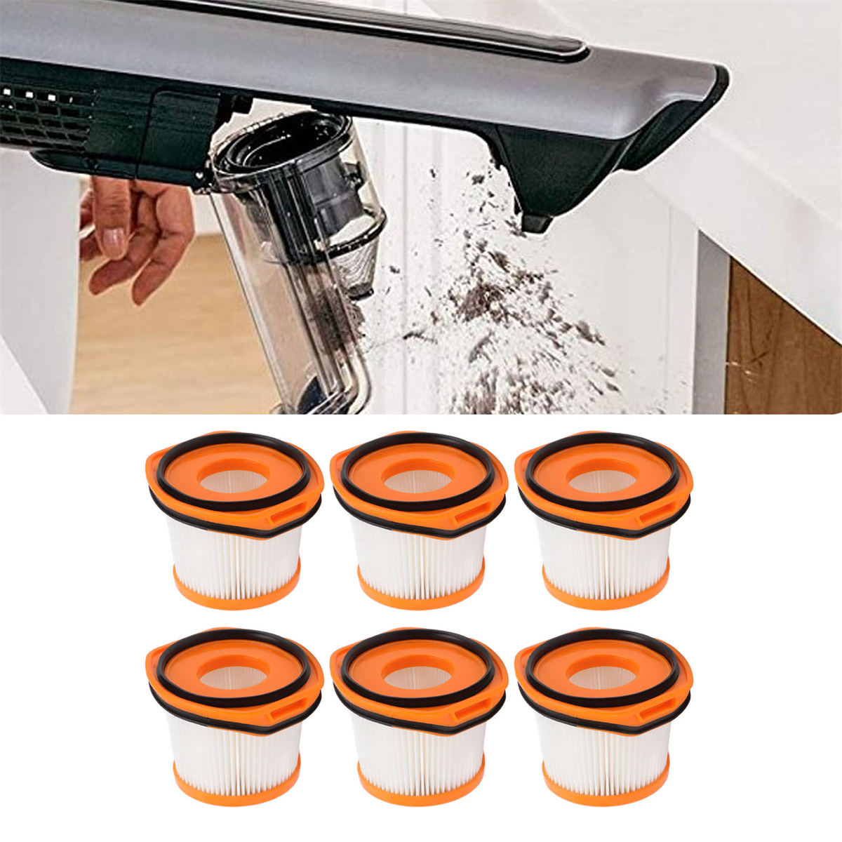 Staubsaugerfilter und Ersatzfilter, weiß und orange.