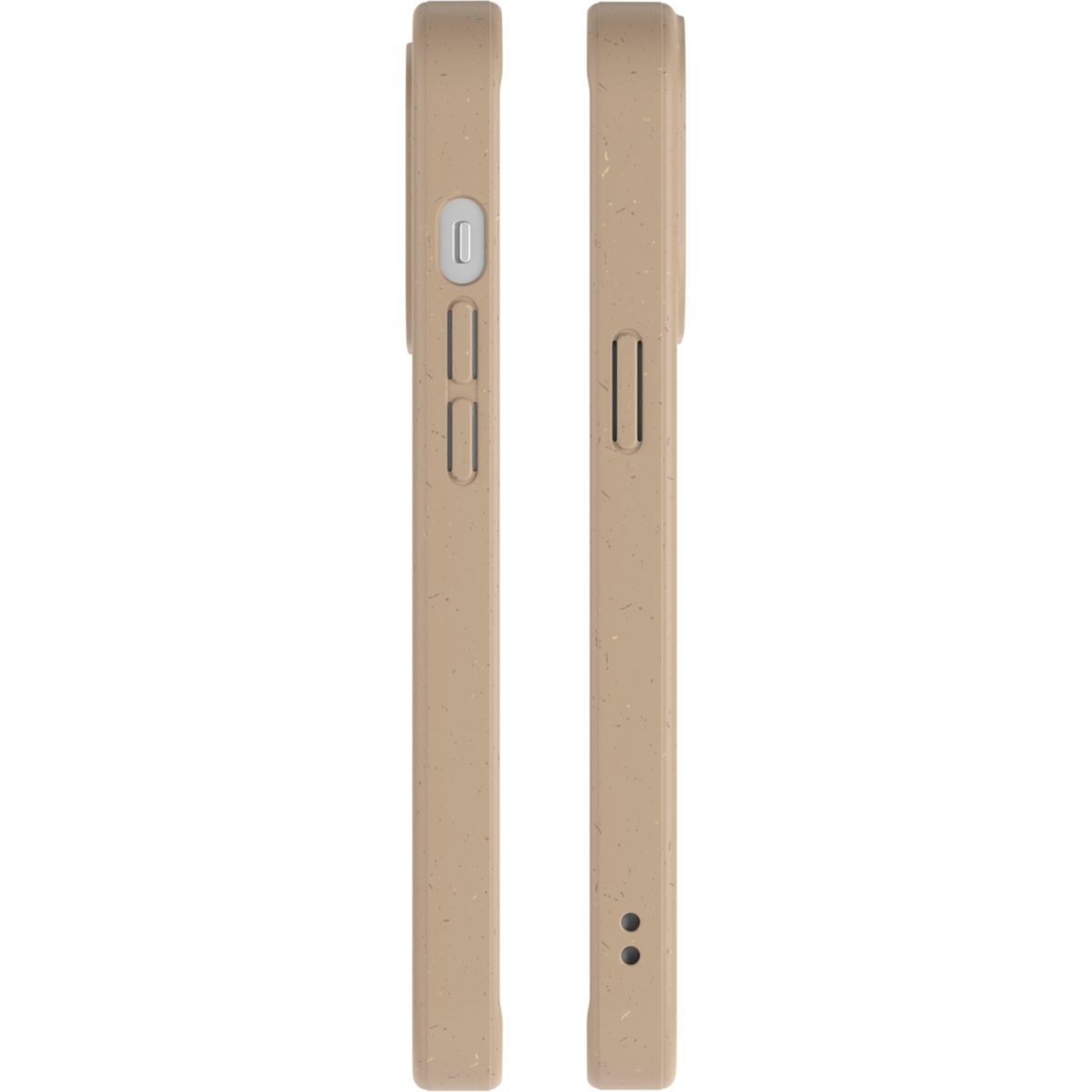 Due custodie per telefono affiancate, di colore beige, che mostrano i profili laterali.