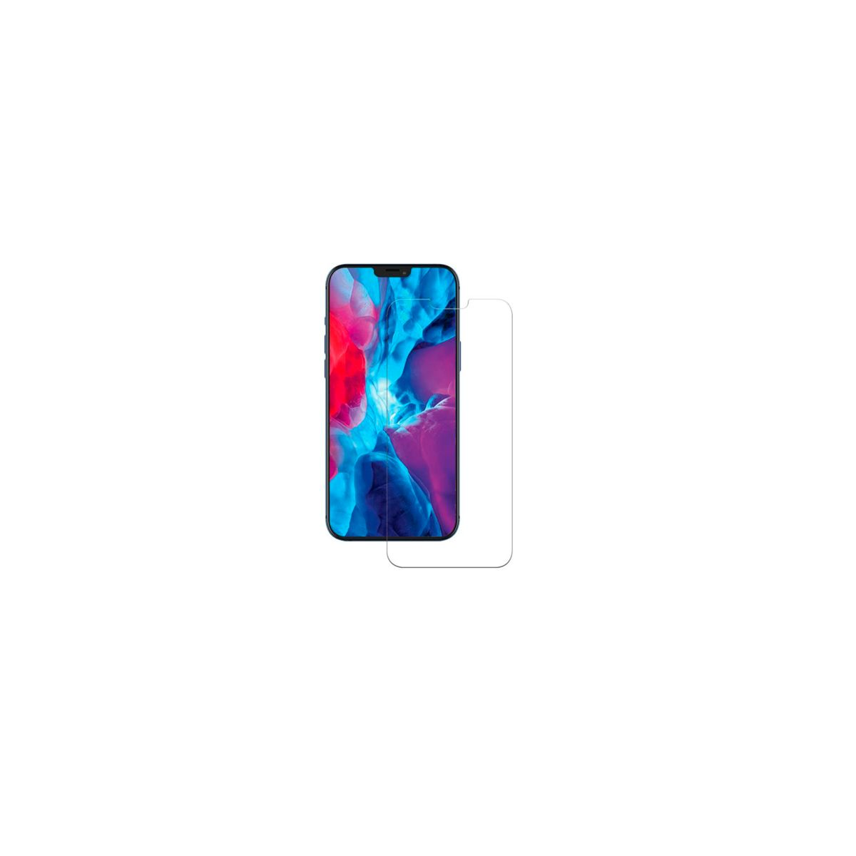 Telefono con protezione schermo. Mostra uno sfondo colorato.