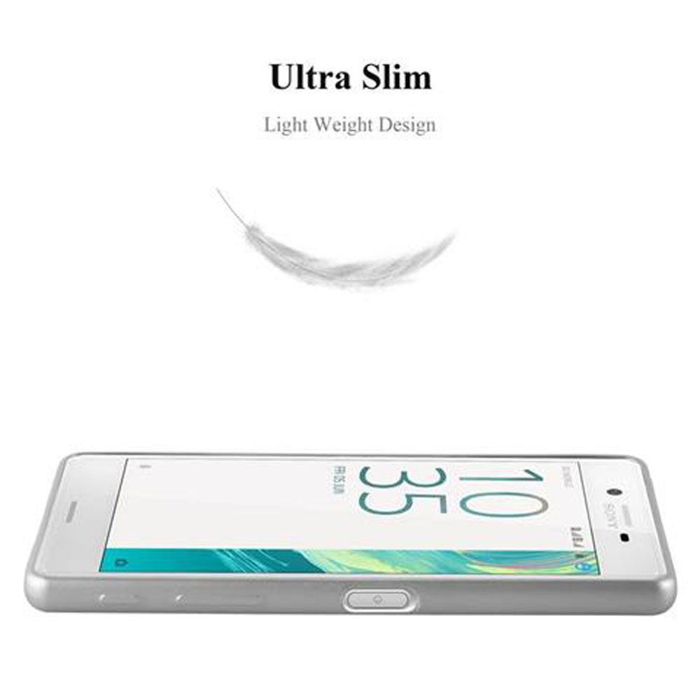 Un telefono argentato con schermo bianco, una piuma sopra. Il testo recita "Ultra Slim, Light Weight Design".