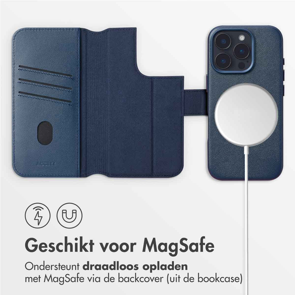 ACCEZZ Leather Bookcase 2-in-1 met MagSafe - Geschikt voor Apple iPhone 16 Pro - Telefoonhoesje voor Apple iPhone 16 Pro Donkerblauw