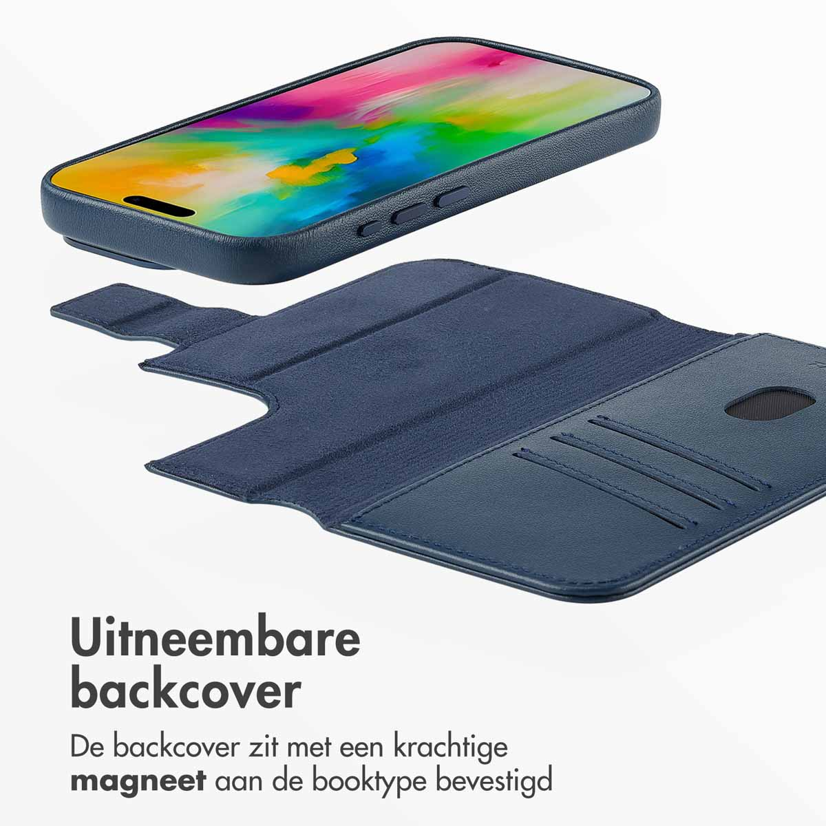 ACCEZZ Leather Bookcase 2-in-1 met MagSafe - Geschikt voor Apple iPhone 16 Pro - Telefoonhoesje voor Apple iPhone 16 Pro Donkerblauw