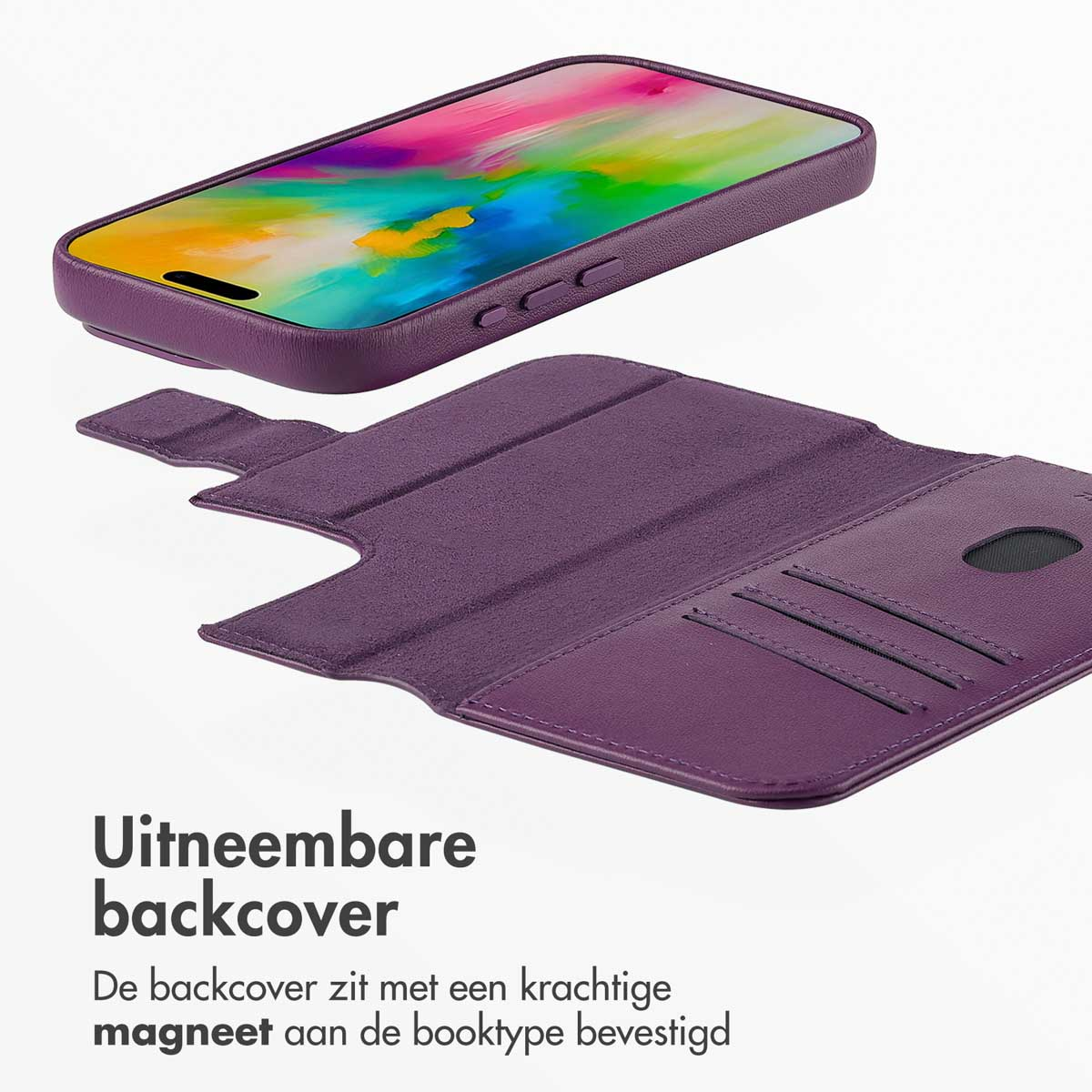 ACCEZZ Leather Bookcase 2-in-1 met MagSafe - Geschikt voor Apple iPhone 16 Pro Max - Telefoonhoesje voor Apple iPhone 16 Pro Max Paars