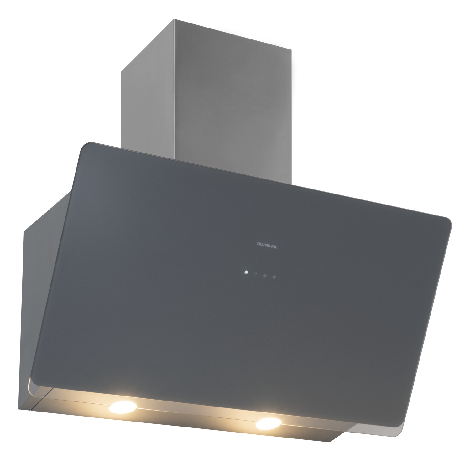 Una cappa Silverline grigia su sfondo bianco. Ha luci e pulsanti.