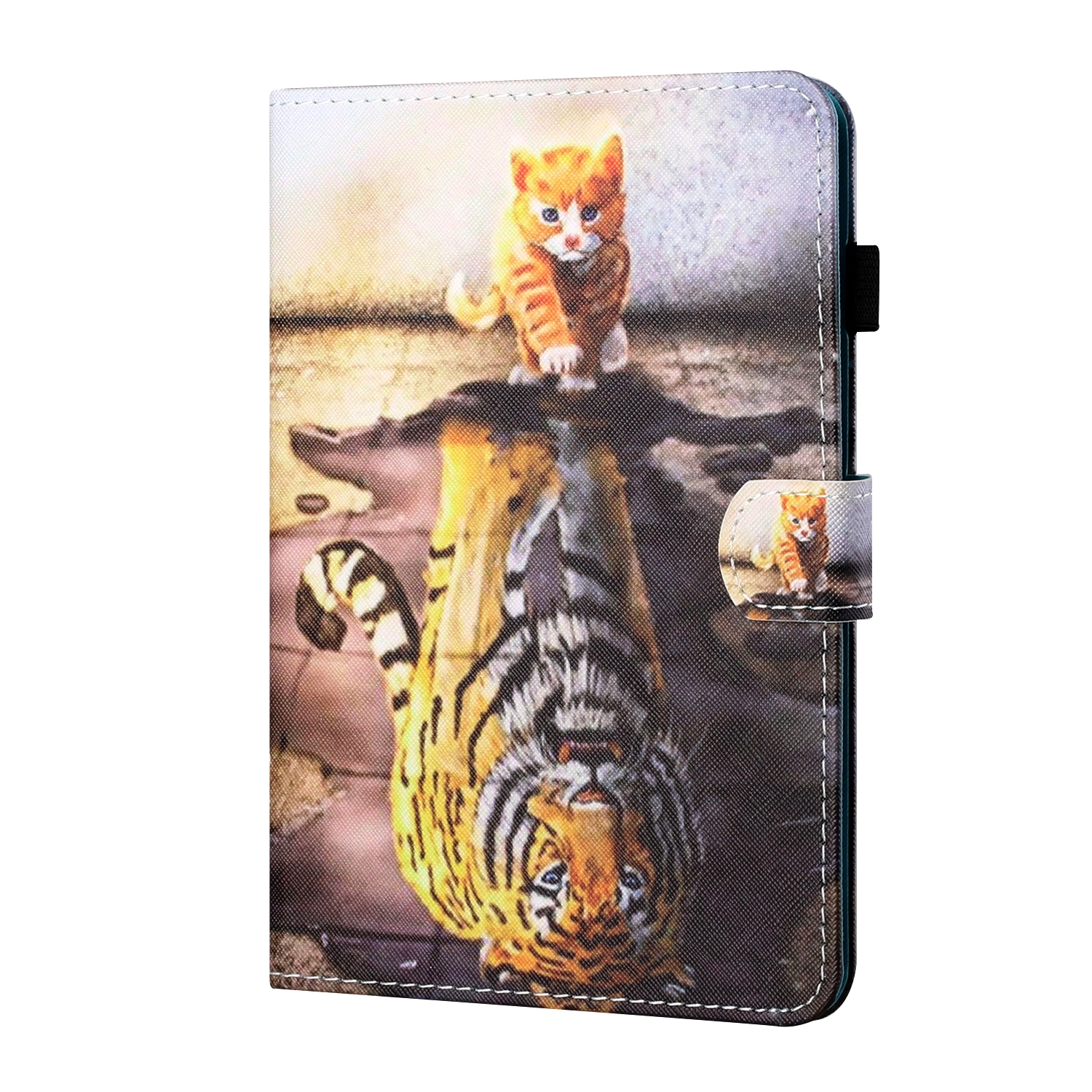 Tablet-Hülle mit Tiger und Kätzchen, mit Spiegelung des Tigers.