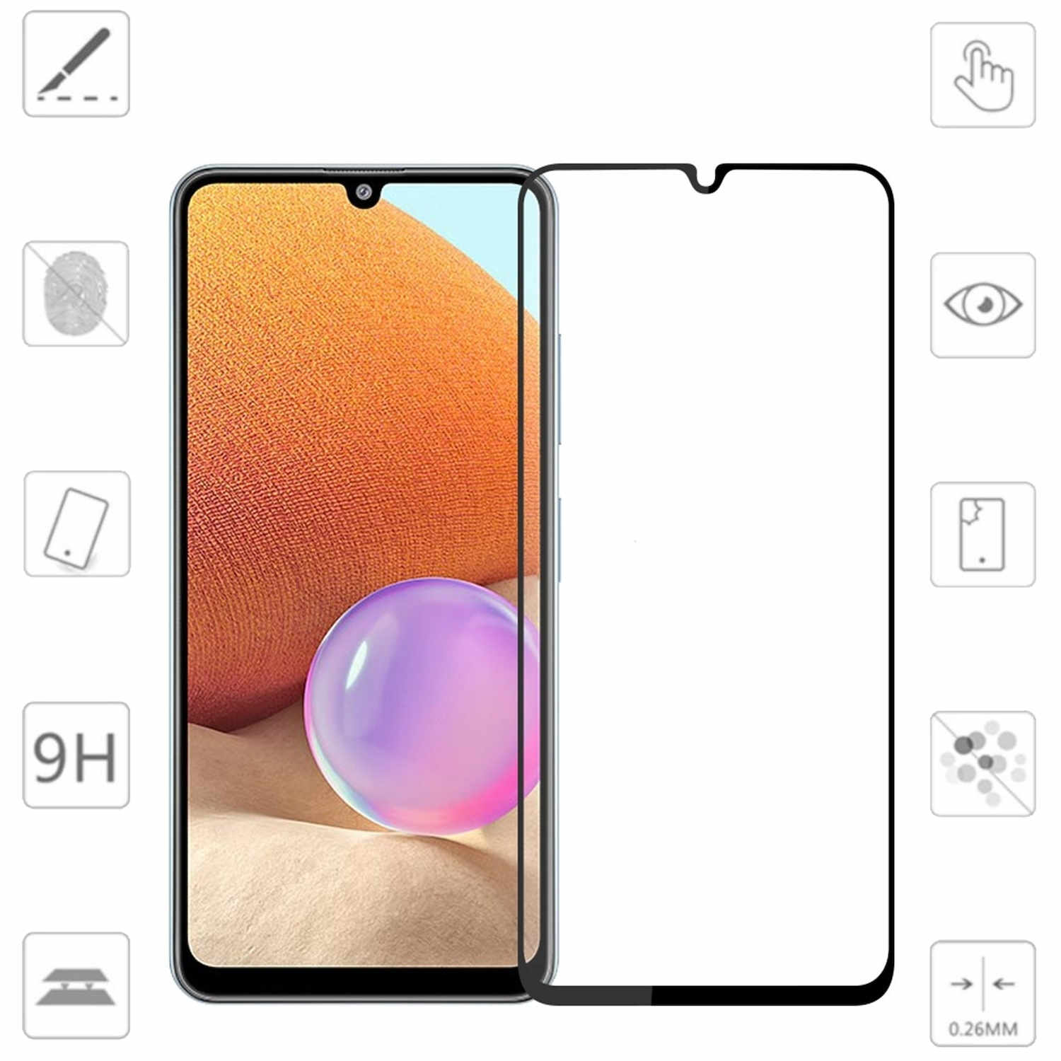 Ein Telefon mit Displayschutzfolie, zeigt den Schutz und das Telefon auf weißem Hintergrund.