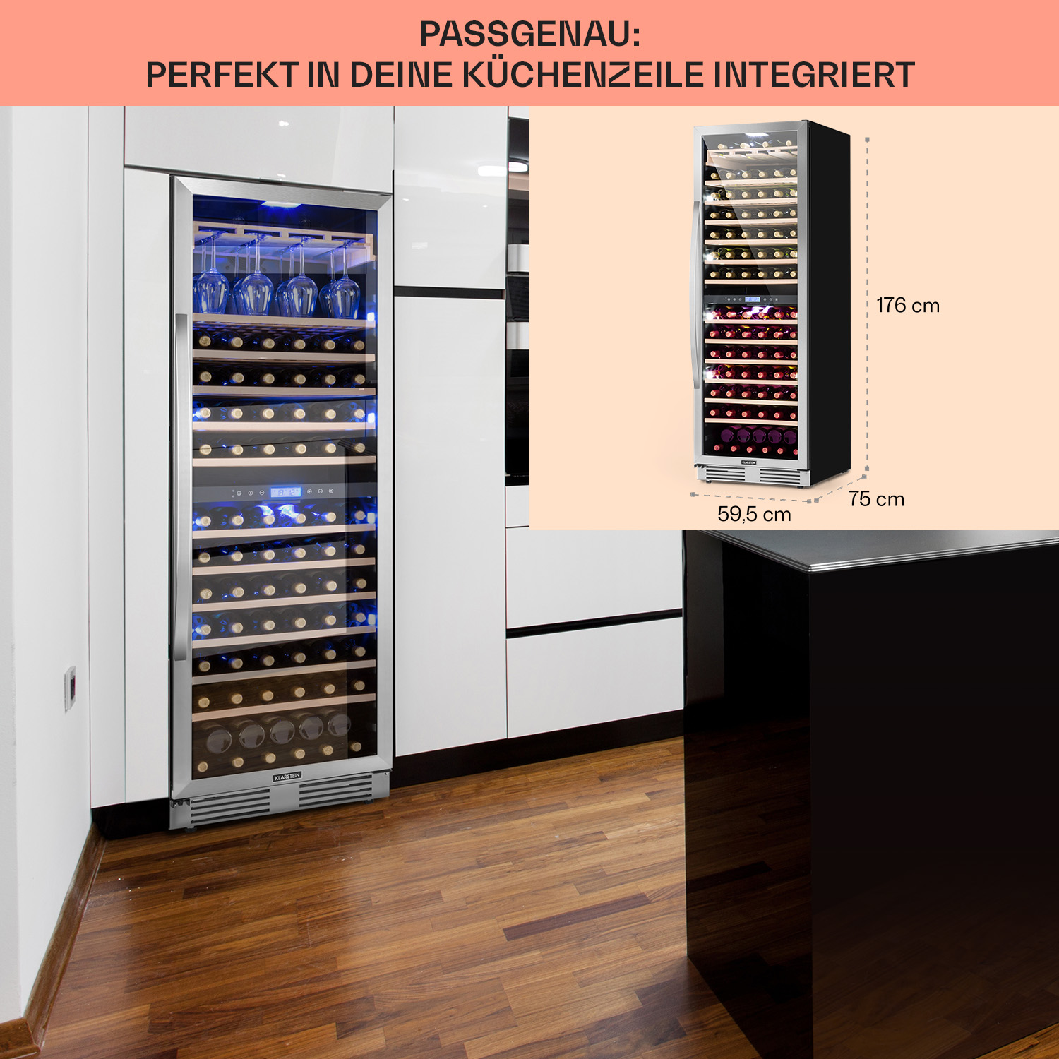 Una cantinetta con porta bianca e mobile nero. Lo sfondo è una cucina.