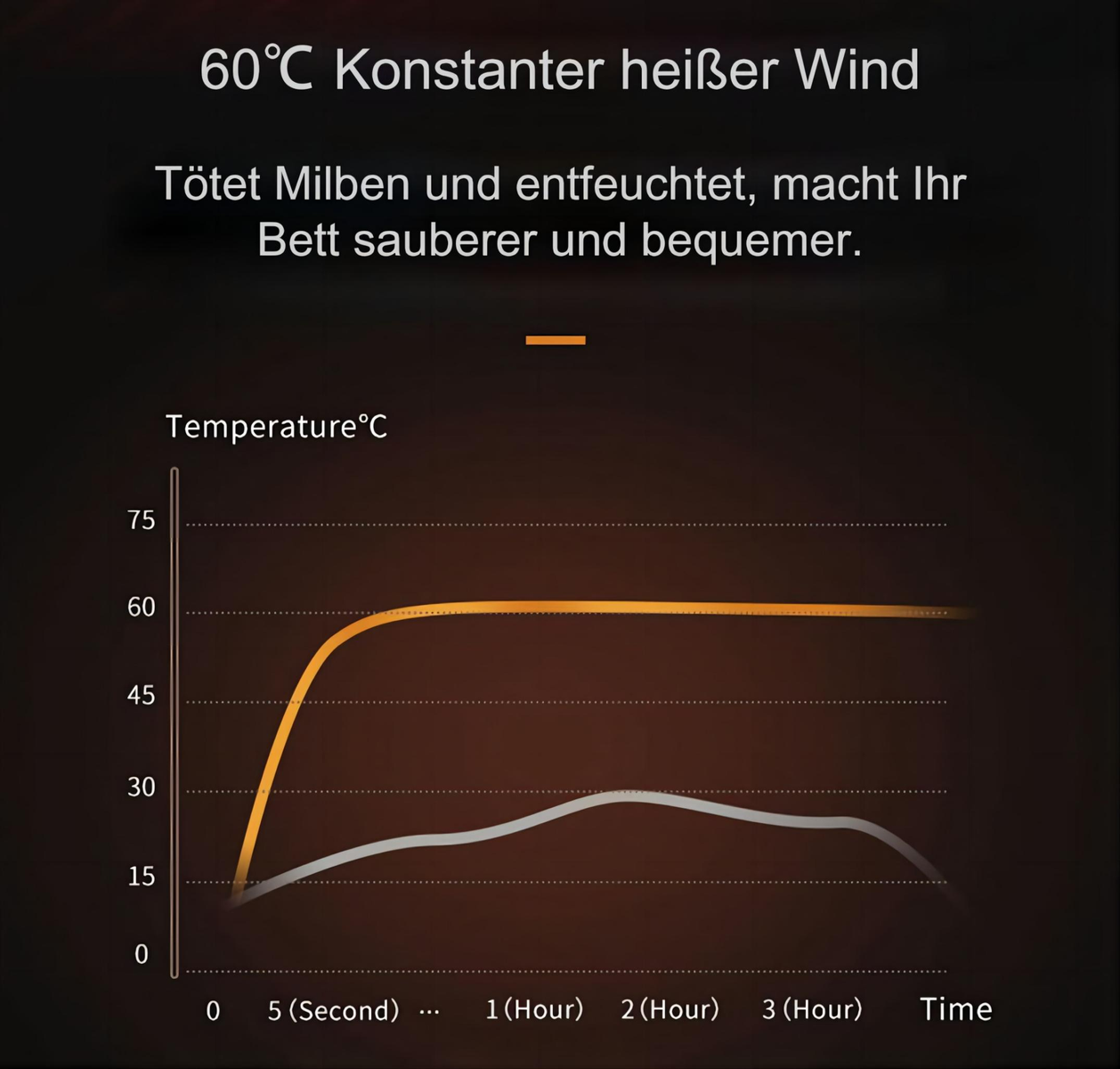 Diagrama que muestra la temperatura a lo largo del tiempo. Línea sube y se aplana a 60°C.