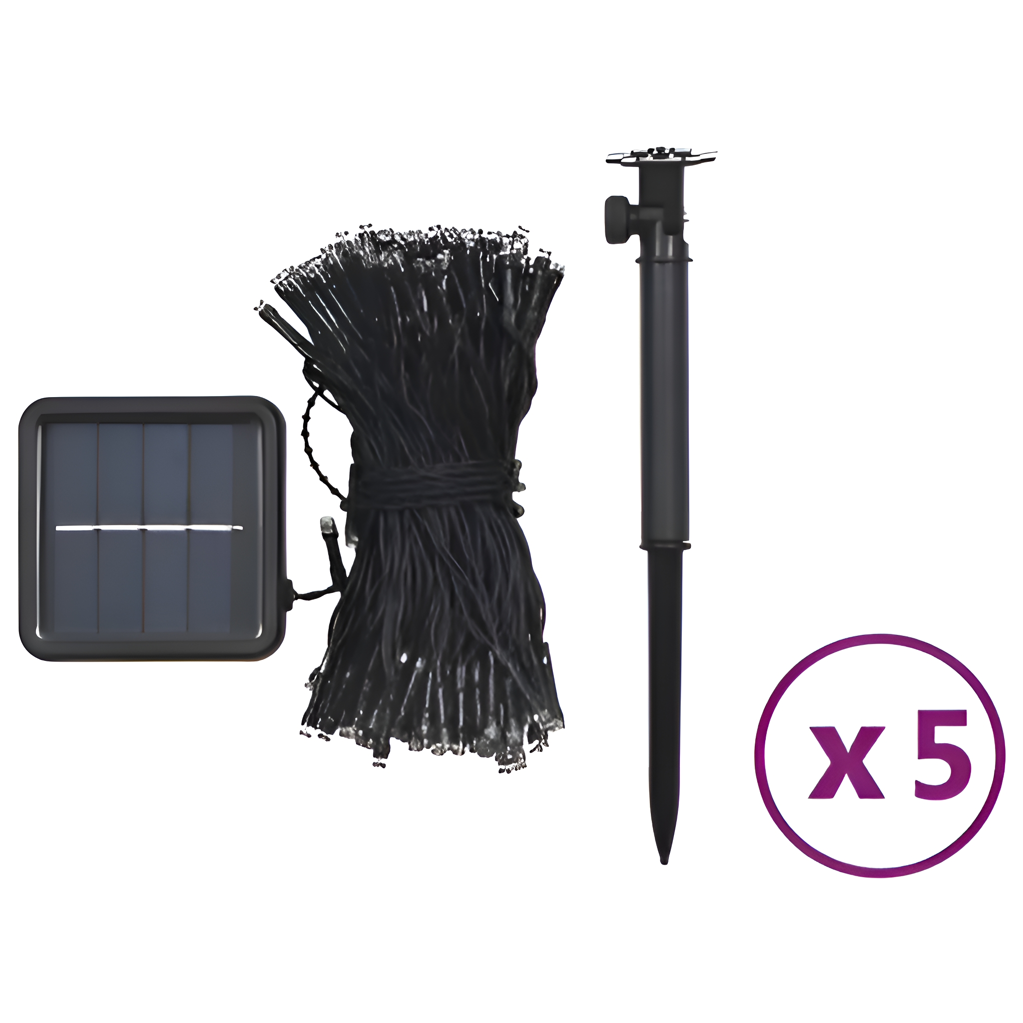 Solarpanel, Lichter und Pfahl, mit lila Kreis 'x5'.